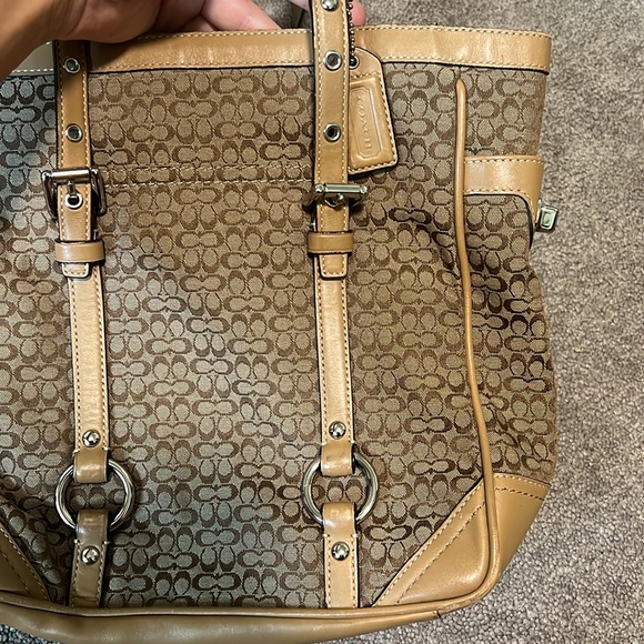 Coach Signature Jacquard Tan Leather Canvas “C” Monogram Tote Bag M0749-F11526 - Picture 2 of 10